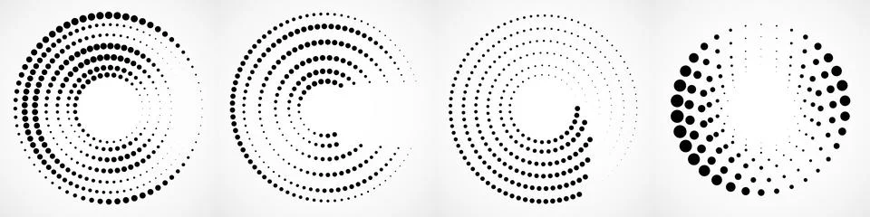 Vector set of halftone dotted background in circle form. Circle dots isolated on Stock Illustration