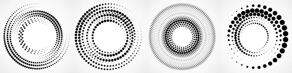 Vector set of halftone dotted background in circle form. Circle dots isolated on 스톡 일러스트