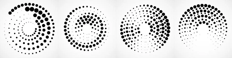 Vector set of halftone dotted background in circle form. Circle dots isolated on 库存插图
