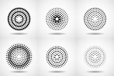 Vector set of halftone dotted backgrounds in circle form. Circle dots isolated 库存插图