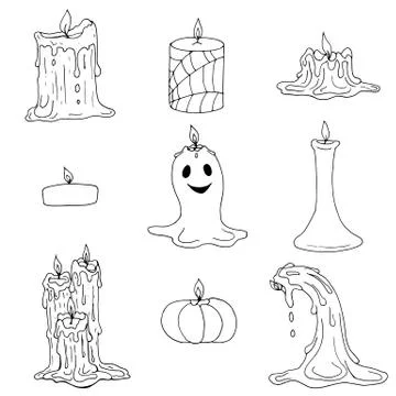 Vector set of Halloween and melted wax candles Stock Illustration