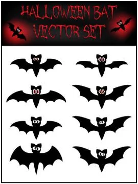 Vector set of Halloween bat silhouette. Stock Illustration