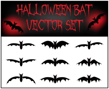 Vector set of Halloween bat silhouette. Stock Illustration