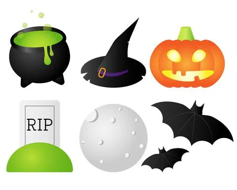 Vector set of halloween illustrations in flat style Stock Illustration
