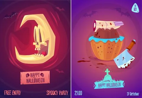 Vector set of halloween illustrations Stock Illustration
