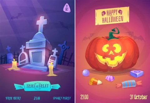 Vector set of halloween illustrations Stock Illustration