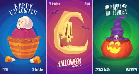Vector set of halloween illustrations Stock Illustration