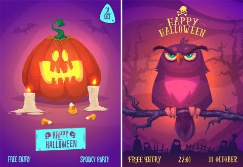 Vector set of halloween illustrations Stock Illustration