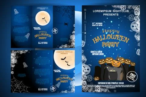 Vector set of Halloween invitation booklets and poster to night party on the Stock Illustration