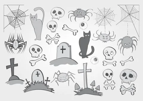 Vector set of Halloween objects for design, elements and creatures. Illustrazione stock