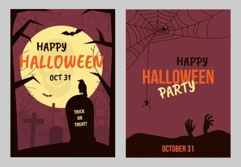 Vector set of Halloween party invitations  with bats and zombie hands  스톡 일러스트