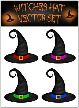 Vector set of Halloween realistic witches hat. Stock Illustration