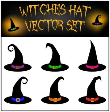 Vector set of Halloween witches hat silhouette. Stock Illustration