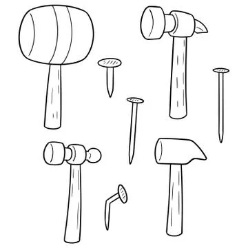 Vector set of hammer and nails Stock Illustration
