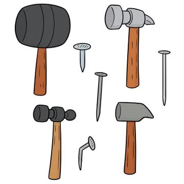 Vector set of hammer and nails Stock Illustration