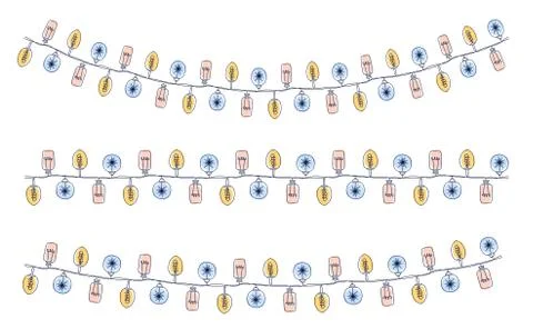 Vector set hand draw christmas lights. festive garland for decor drawing dood Stock Illustration
