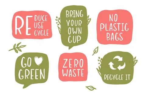 Vector set of hand-drawing inscriptions on a theme Zero Waste 库存插图