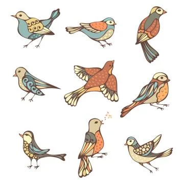 Vector set of hand-drawn birds. Stock Illustration
