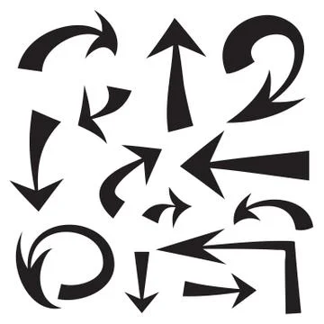 Vector set of hand drawn black arrows on white background Stock Illustration