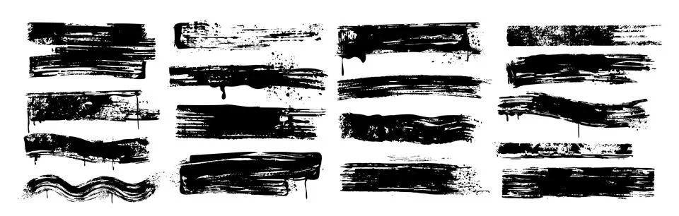 Vector set of hand drawn black brush strokes, ink bold lines, paintbrush smears Illustrazione stock
