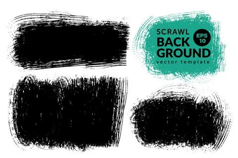 Vector set of hand drawn brush strokes, stains for backdrops. Monochrome de.. Stock Illustration