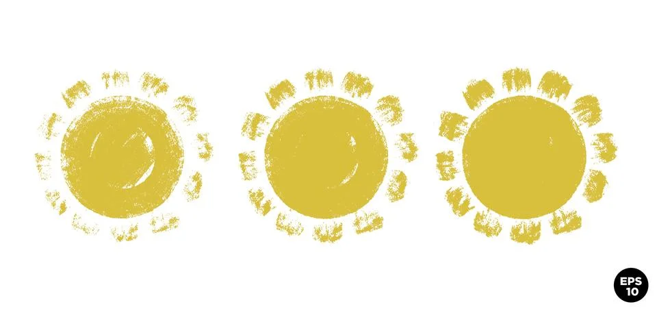 Vector set of hand drawn brush strokes, stains for backdrops. Sun shapes de.. Stock Illustration