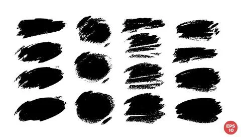 Vector set of hand drawn brush strokes, stains for backdrops. Monochrome de.. Stock Illustration