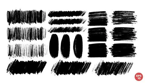 Vector set of hand drawn brush strokes, stains for backdrops. Monochrome de.. Stock Illustration