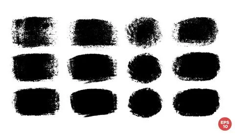 Vector set of hand drawn brush strokes, stains for backdrops. Monochrome de.. Stock Illustration