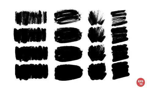 Vector set of hand drawn brush strokes, stains for backdrops. Monochrome desi Stock Illustration