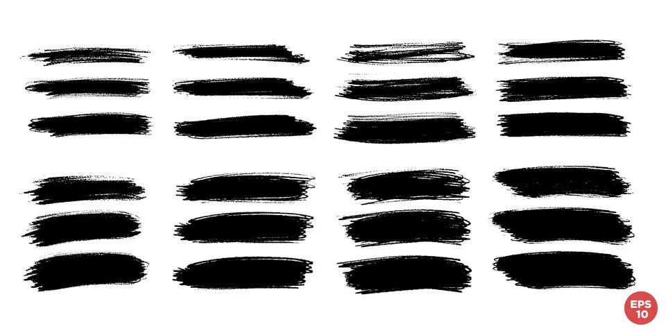 Vector set of hand drawn brush strokes, stains for backdrops. Monochrome desi Stock Illustration