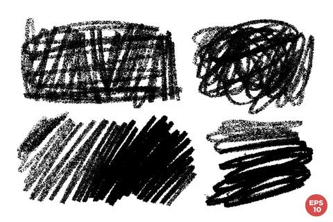 Vector set of hand drawn brush strokes, stains for backdrops. Monochrome scra Stock Illustration