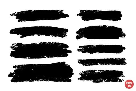 Vector set of hand drawn brush strokes, stains for backdrops. Monochrome de.. Stock Illustration