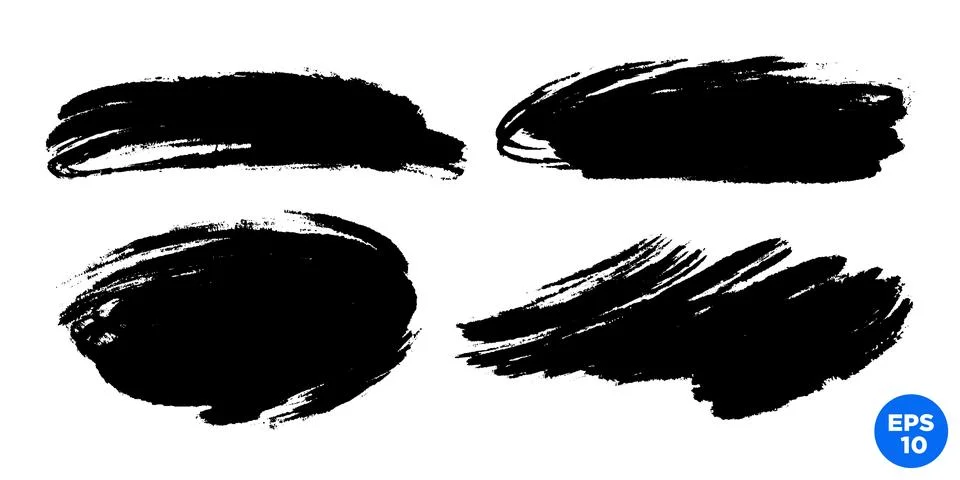 Vector set of hand drawn brush strokes, stains for backdrops. Monochrome de.. Stock Illustration