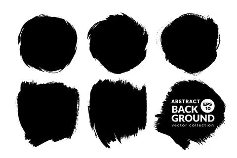 Vector set of hand drawn brush strokes square and round shape, stains for bac Stock Illustration