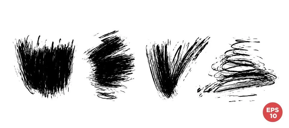 Vector set of hand drawn brush strokes, stains for backdrops. Monochrome de.. Stock Illustration
