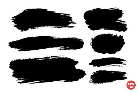 Vector set of hand drawn brush strokes, stains for backdrops. Monochrome desi Stock Illustration