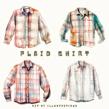 Vector set of hand drawn checkered shirts isolated on white background Stock Illustration