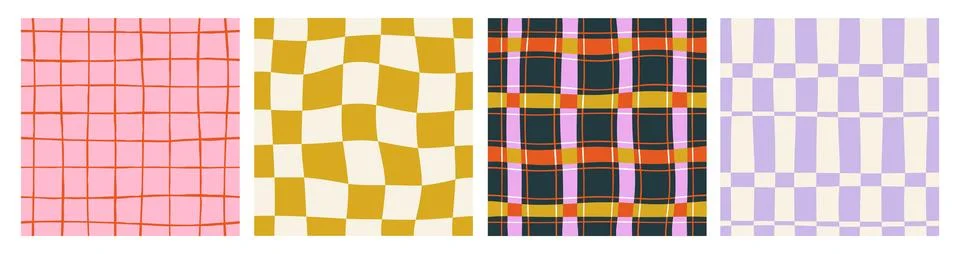 Vector Set of hand drawn checkered seamless patterns Stock Illustration