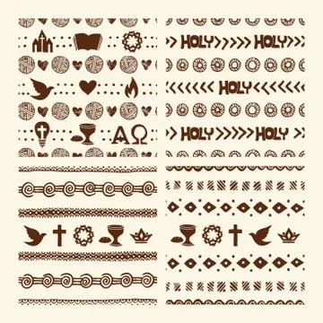 Vector set of hand drawn christian seamless pattern made with ink Stock Illustration