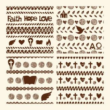 Vector set of hand drawn christian seamless pattern made with ink Stock Illustration
