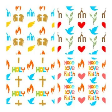 Vector set of hand drawn christian seamless pattern made with ink. Stock Illustration