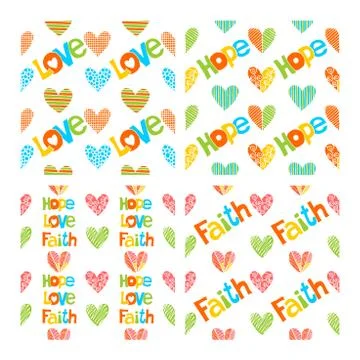 Vector set of hand drawn christian seamless pattern made with ink. Stock Illustration