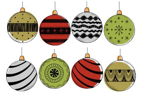 Vector set of hand drawn Christmas ball toy. Stock Illustration