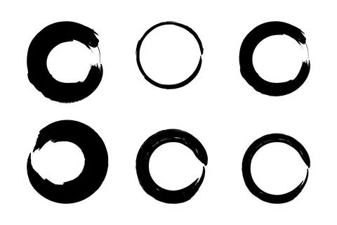 Vector set of hand-drawn circle brush stroke stamp frames. Stock Illustration