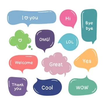 Vector set of hand drawn color think and talk speech bubbles Stock Illustration