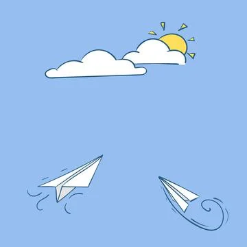 Vector set of hand drawn doodle paper airplane isolated on white background Stock Illustration