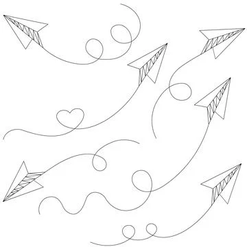 Vector set of hand drawn doodle paper airplane isolated on white background Stock Illustration
