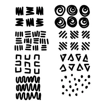 Vector set of hand-drawn elements: different types of hatching, curls, lines, Stock Illustration