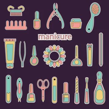 Vector set with hand drawn elements for nail salon. Stock Illustration